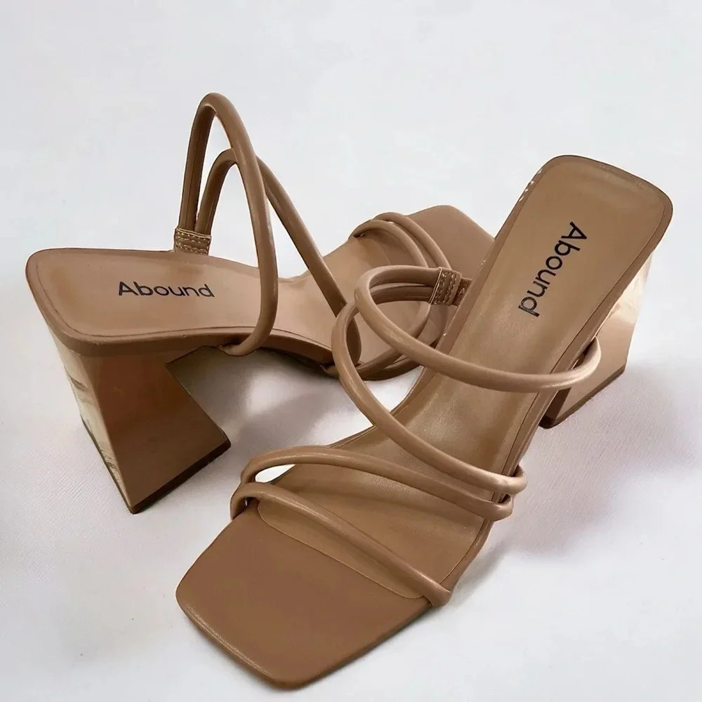 Abound Austyn Tubular Strappy Block Heeled Sandal Tan Mocha Size 9 - Picture 1 of 11